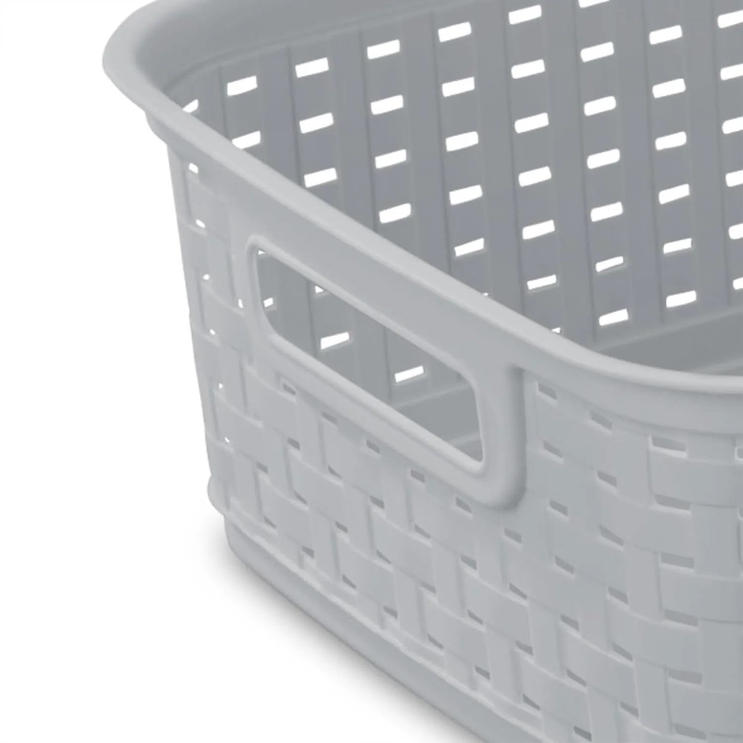 Sterilite Short Plastic Weave Storage Basket, Bin Organization for Countertops, Tabletops, and Shelves for Crafts, Jewelry, Gray, 6-Pack