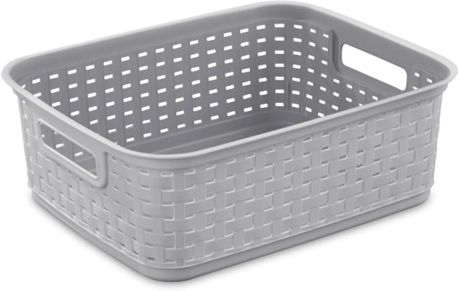 Sterilite Short Plastic Weave Storage Basket, Bin Organization for Countertops, Tabletops, and Shelves for Crafts, Jewelry, Gray, 6-Pack