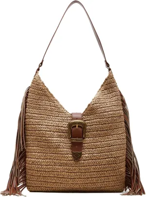 Steve Madden Coltie Straw Hobo W/Fringe, Cognac