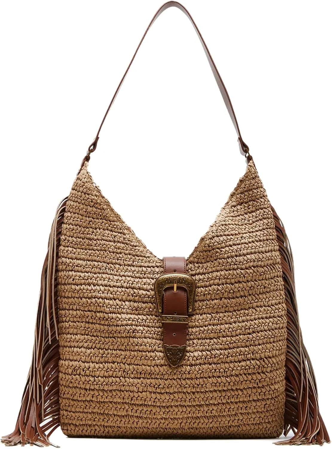 Steve Madden Coltie Straw Hobo W/Fringe, Cognac