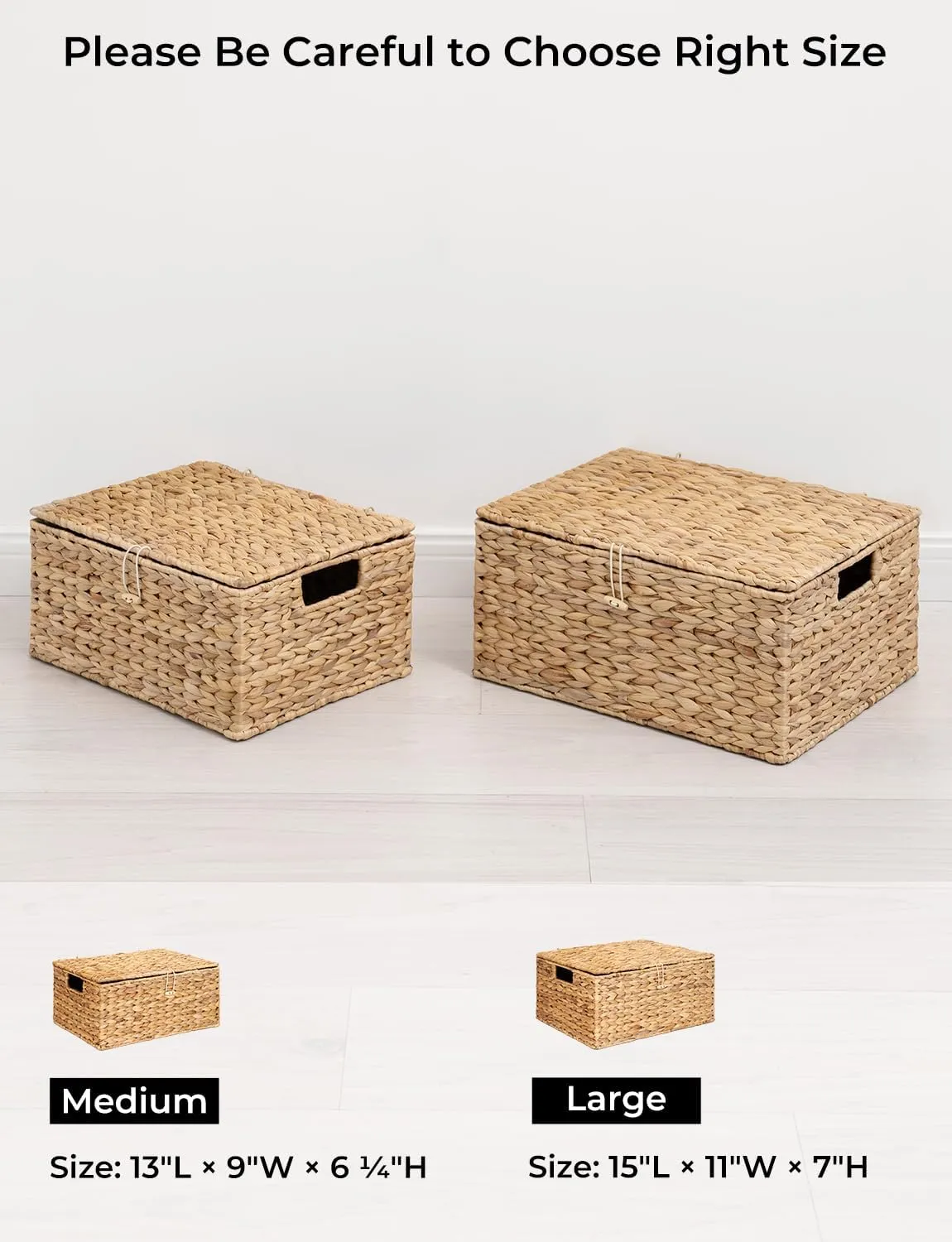 StorageWorks Large Water Hyacinth Baskets for Organizing, Wicker Basket with Lid for Shelves, Storage Basket with Lid and Built-in Handles, 1 Pack