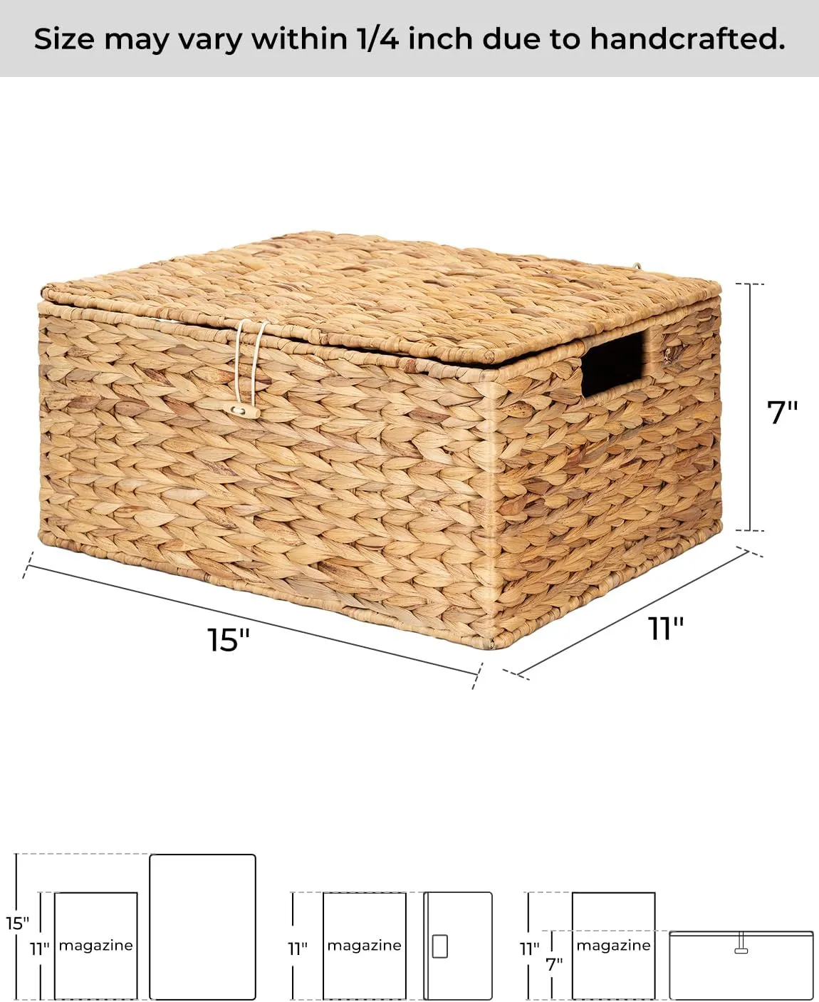 StorageWorks Large Water Hyacinth Baskets for Organizing, Wicker Basket with Lid for Shelves, Storage Basket with Lid and Built-in Handles, 1 Pack