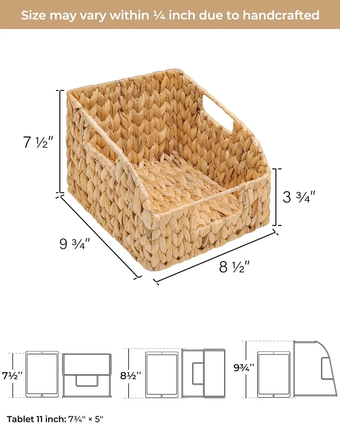 StorageWorks Pantry Baskets for Organizing, Wicker Baskets with Built-in Handles, Handwoven Wicker Storage Baskets, Water Hyacinth for Shelves, 2 Pack