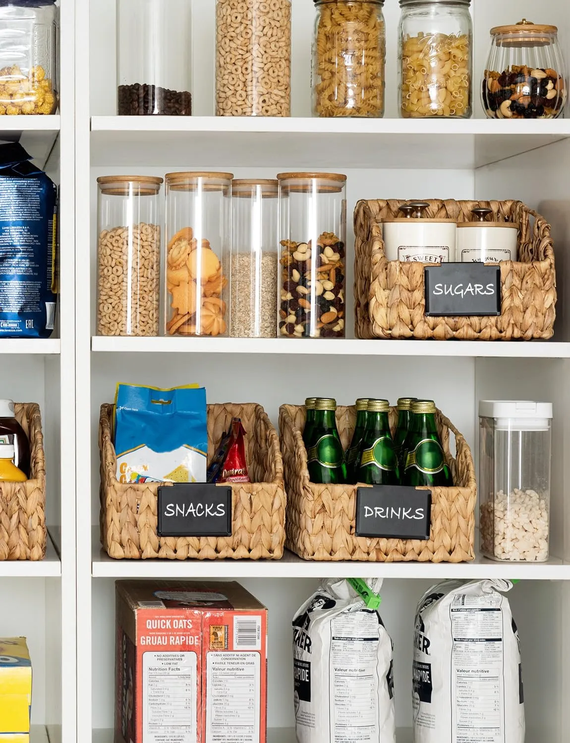 StorageWorks Pantry Baskets for Organizing, Wicker Baskets with Built-in Handles, Handwoven Wicker Storage Baskets, Water Hyacinth for Shelves, 2 Pack