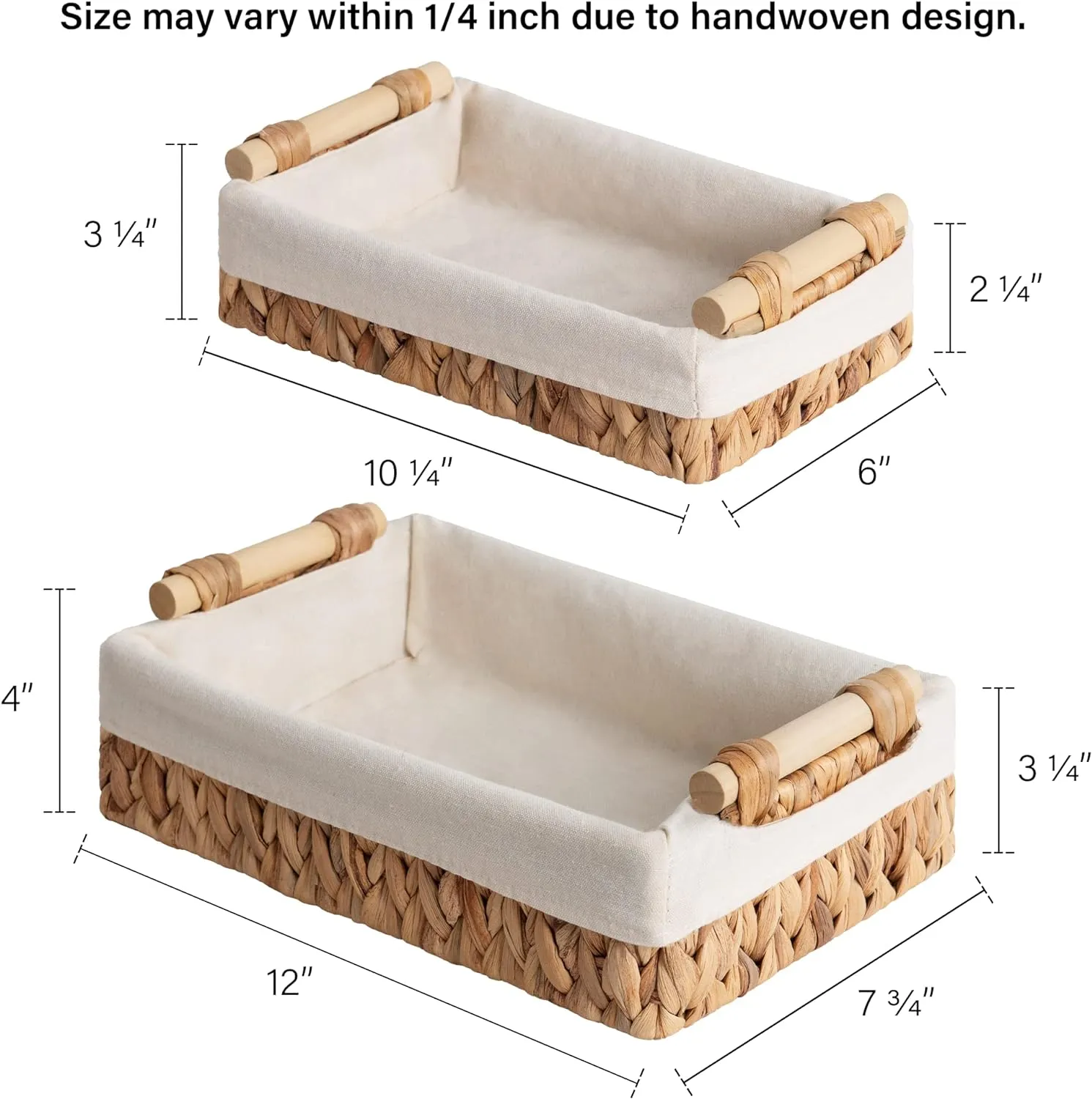 StorageWorks Small Baskets for Organizing, Wicker Bathroom Basket for Toilet Tank Top with Liner, Natural Water Hyacinth, Set of 2
