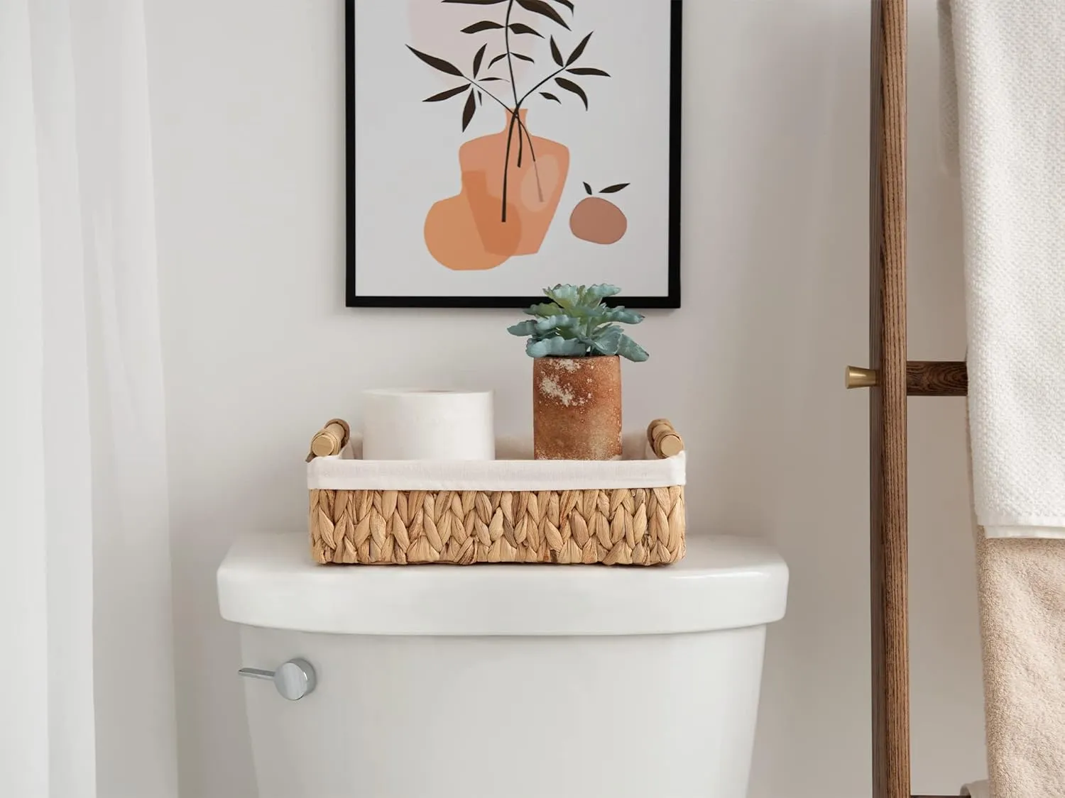 StorageWorks Small Baskets for Organizing, Wicker Bathroom Basket for Toilet Tank Top with Liner, Natural Water Hyacinth, Set of 2