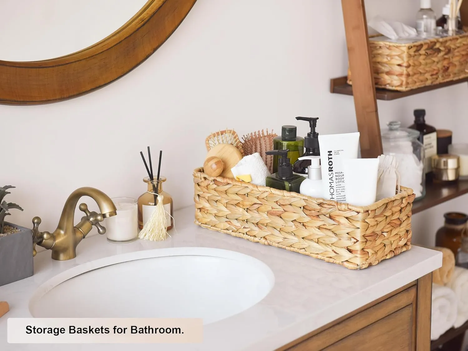 StorageWorks Toilet Tank Basket for Bathroom, Water Hyacinth Storage Baskets for Toilet Tank Top, 2-Pack