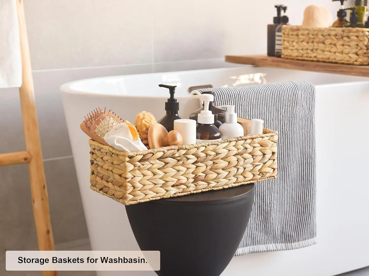 StorageWorks Toilet Tank Basket for Bathroom, Water Hyacinth Storage Baskets for Toilet Tank Top, 2-Pack