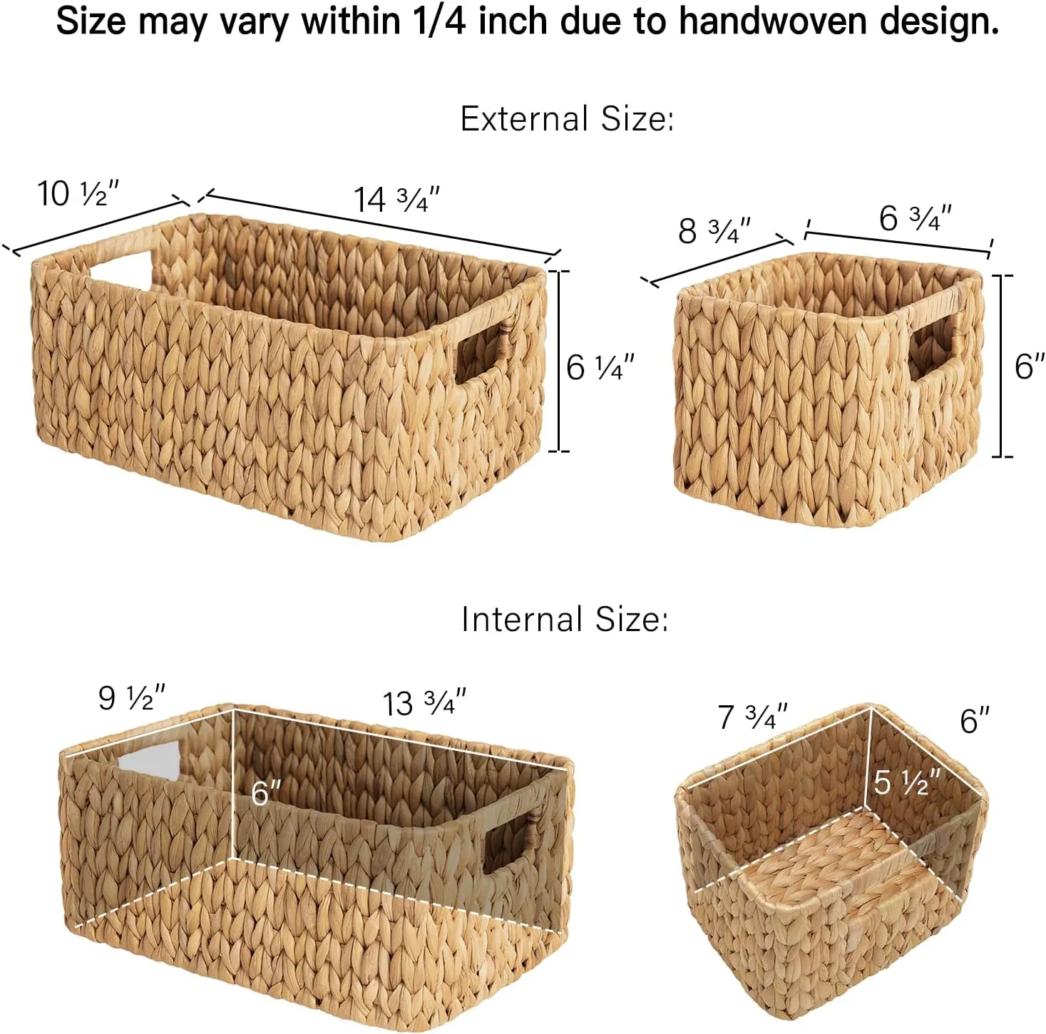 StorageWorks Wicker Storage Baskets for Shelves, Water Hyacinth Storage Baskets for Organizing, Wicker Basket for Bathroom Set of 3 (1PC Large, 2PCS Medium)