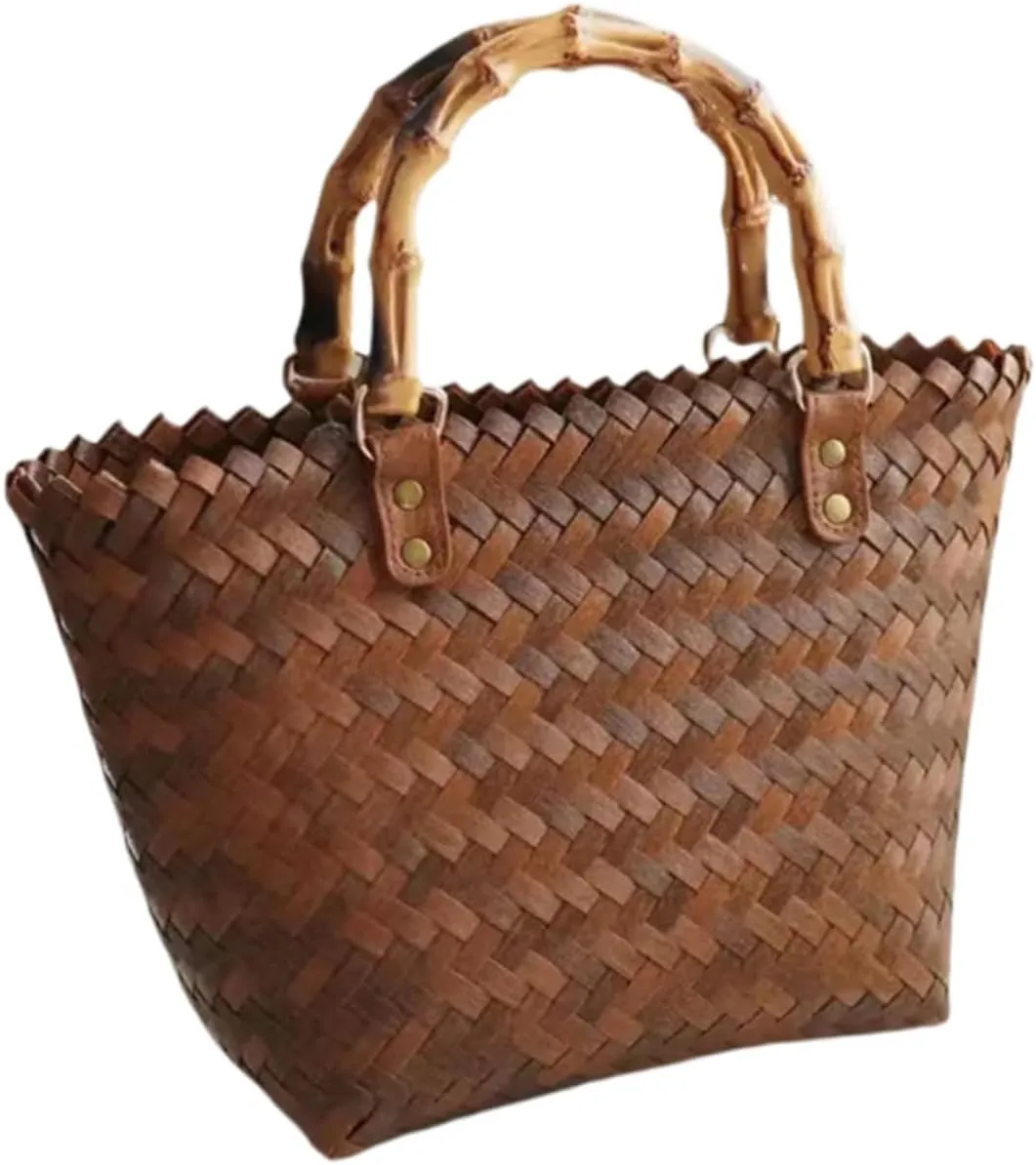 Straw Bag Woven Tote Large Handbag Beach Mesh Tote Picnic Bag Wicker Basket Handle Versatile