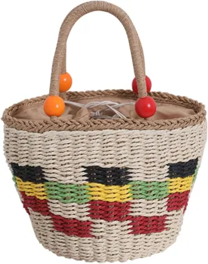 Straw Handbags Wicker Picnic Basket Large Capacity Straw Woven Bag for Women Travel Picnic