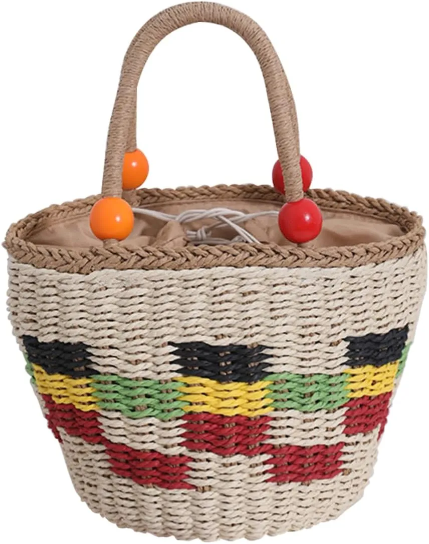 Straw Handbags Wicker Picnic Basket Large Capacity Straw Woven Bag for Women Travel Picnic