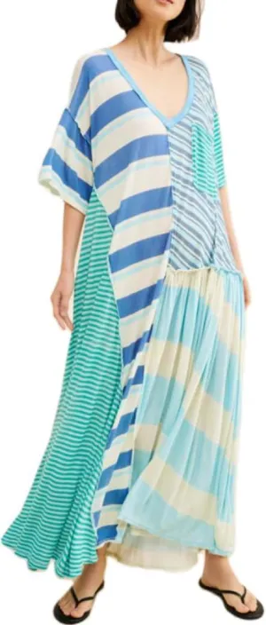 Striped Maxi Tshirt Dress for Women Casual Half Sleeve Fall Dress 2024 Color Block Patchwork T Shirt Long Dresses