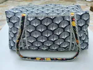 Stylish Indian Pure Cotton Very Beautiful Quilted Duffle Bag Block Print Handmade Multiuse Shopping Duffle Bag.