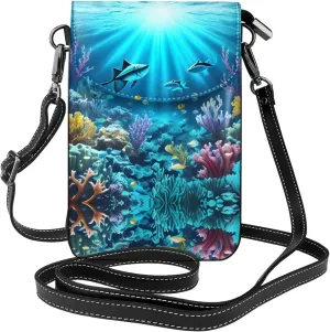 Submarine Coral Rays Small Crossbody Bags, Printed Cell Phone Purse with Card Slots, Shoulder Handbag with Strap