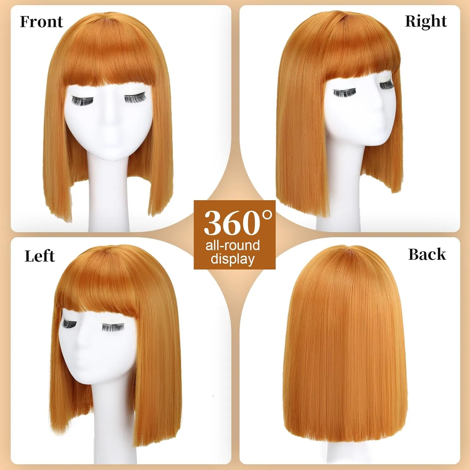 SUKRI Ginger Bob Wig with Bangs-Short Orange Straight Bob Wigs for Women,12 Inch Shoulder Lenght Heat Resistant Synthetic Hair for Daily Party Cosplay Use