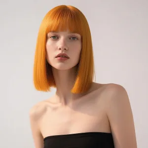 SUKRI Ginger Bob Wig with Bangs-Short Orange Straight Bob Wigs for Women,12 Inch Shoulder Lenght Heat Resistant Synthetic Hair for Daily Party Cosplay Use