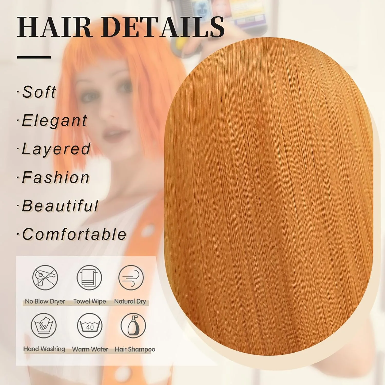 SUKRI Ginger Bob Wig with Bangs-Short Orange Straight Bob Wigs for Women,12 Inch Shoulder Lenght Heat Resistant Synthetic Hair for Daily Party Cosplay Use
