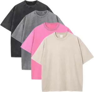 Sumleno 4 Pack Men's Summer Oversized T-Shirts Unisex Vintage Baggy Heavy Cotton Tee Short Sleeve Loose Solid Casual Tops