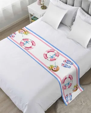 Summer Beach Bed Runner Scarf Full Queen Size,Ocean Coastal Slippers Stripes Coconut Luxury Throw Runners & Scarves for Twin Full Queen King Foot of Bed Bedroom Hotel Wedding Decoration,83"x20"