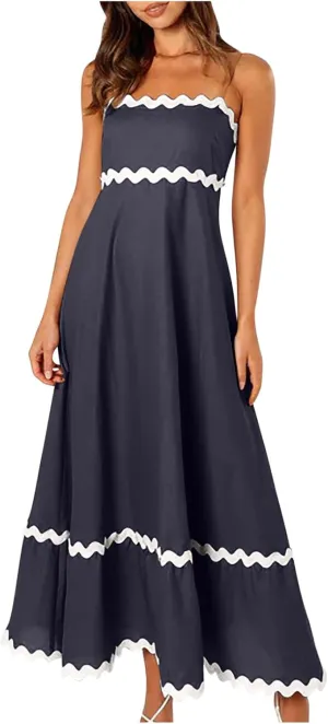 Summer Dresses for Women 2024 Spaghetti Strap Tiered Flowy Sundress Vacation Party Long Beach Dress