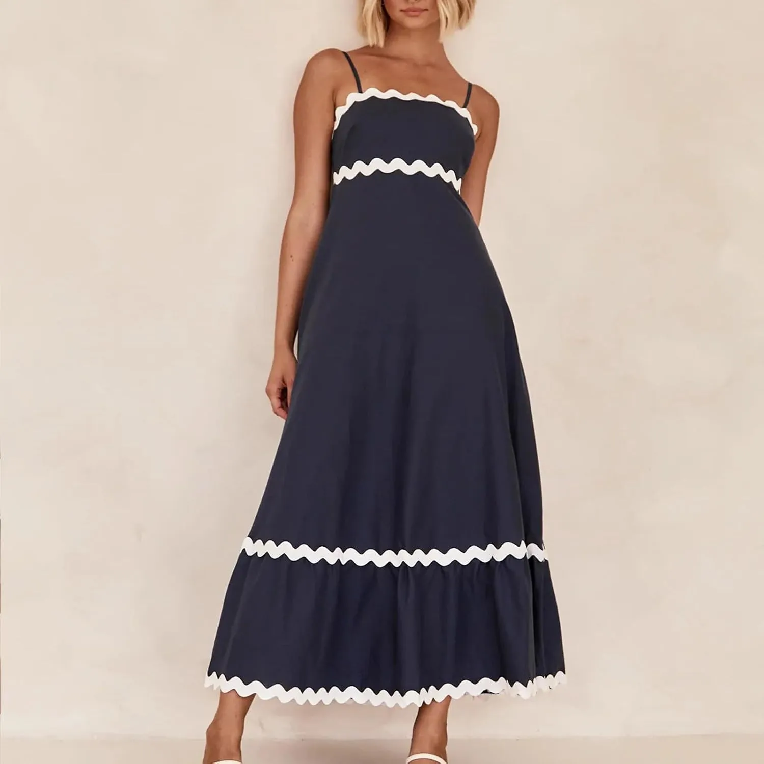 Summer Dresses for Women 2024 Spaghetti Strap Tiered Flowy Sundress Vacation Party Long Beach Dress