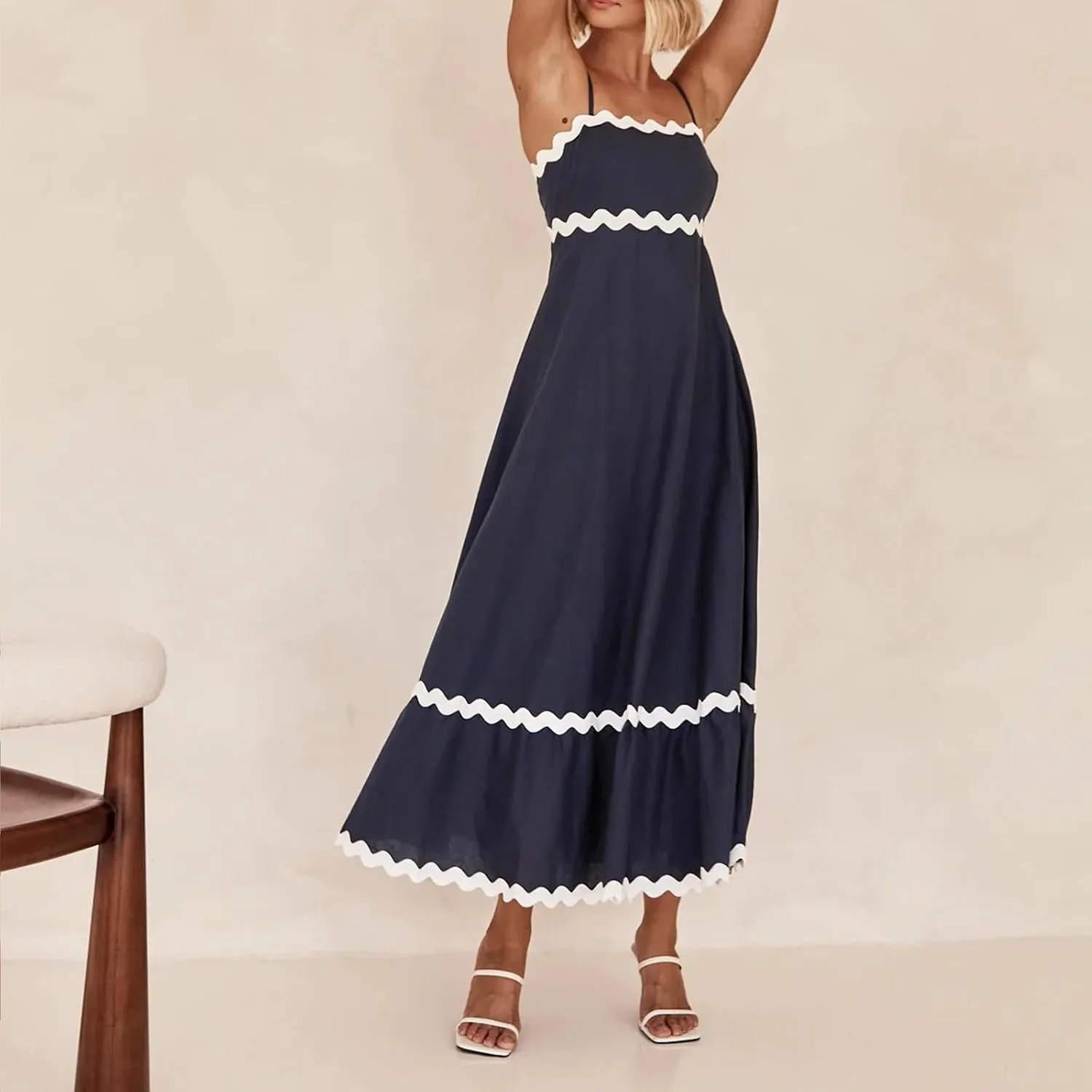 Summer Dresses for Women 2024 Spaghetti Strap Tiered Flowy Sundress Vacation Party Long Beach Dress