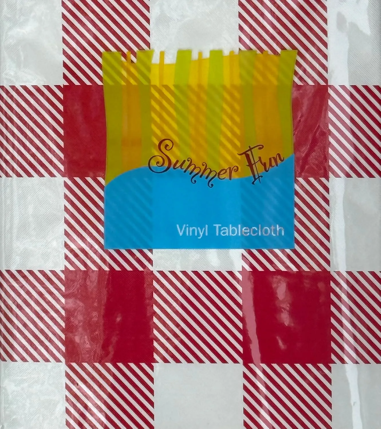 Summer Fun Red and White Checkered Vinyl Flannel Back Tablecloth – Classic Gingham Design – Waterproof, Wipe Clean, Durable Table Cover (52" x 52" Square)