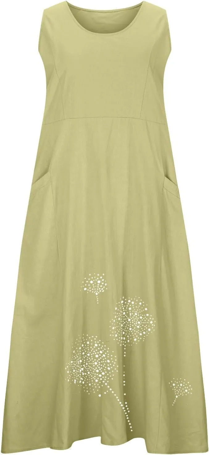 Summer Maxi Dresses for Women 2025 Fashion Print Sleeveless Sun Dress Casual Crewneck Relaxed Fittes Boho Clothes