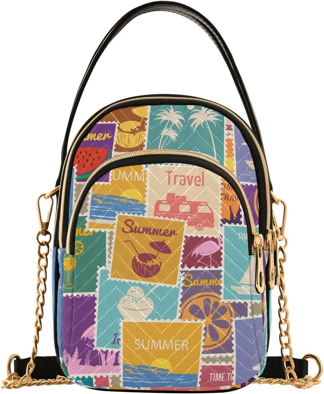 Summer Postage Stamps Crossbody Purse for Women Travel Handbag Small Shoulder Bag