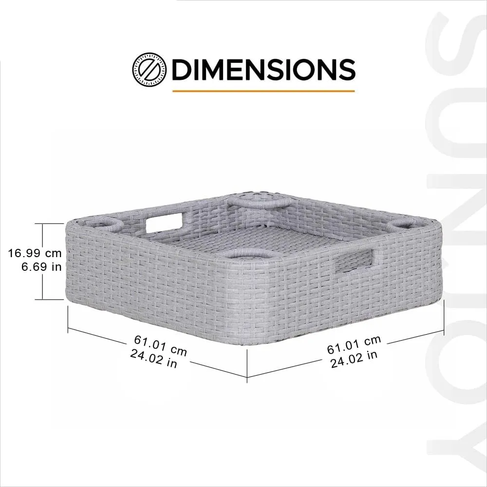 Sunjoy Floating Pool Canopy with Add-on 24x24 in. Wicker Floating Tray, Grey