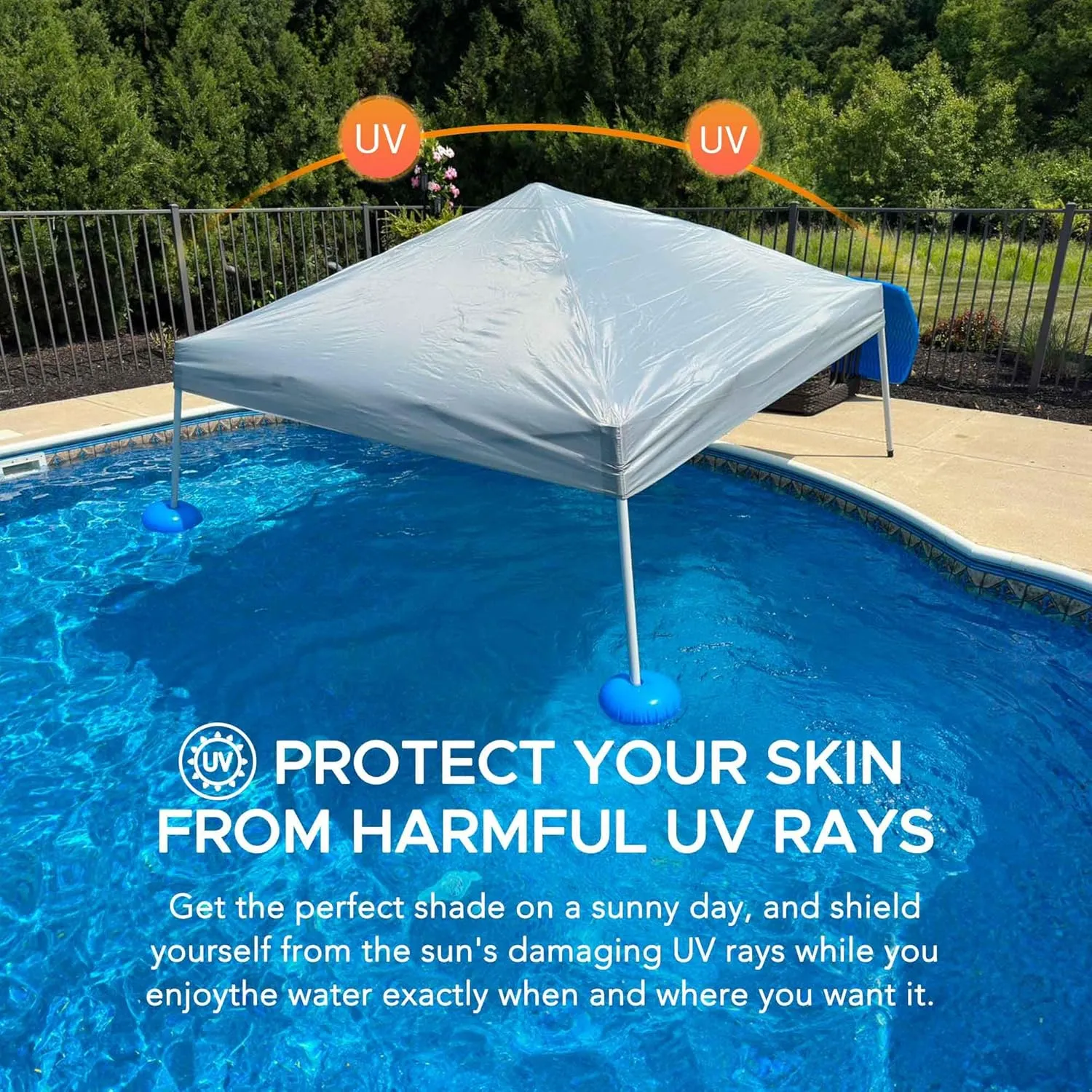 Sunjoy Floating Pool Canopy with Add-on 24x24 in. Wicker Floating Tray, Grey