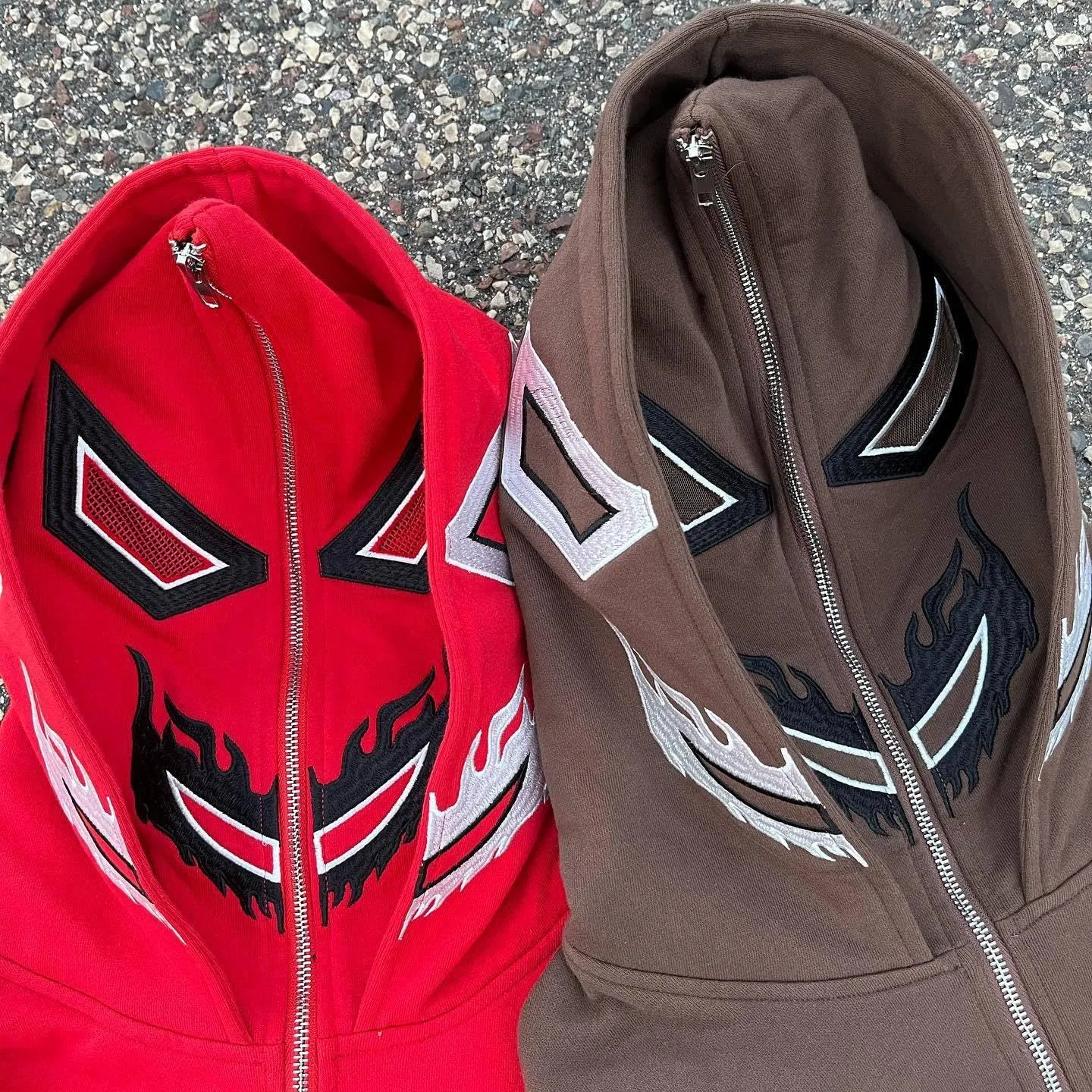 Sunwittafy Y2k Hoodie Men Teens Funny Graphic Full Zip Up Hoodie Over Face Camo Lazy Style Oversized Sweatshirt Demon Jacket