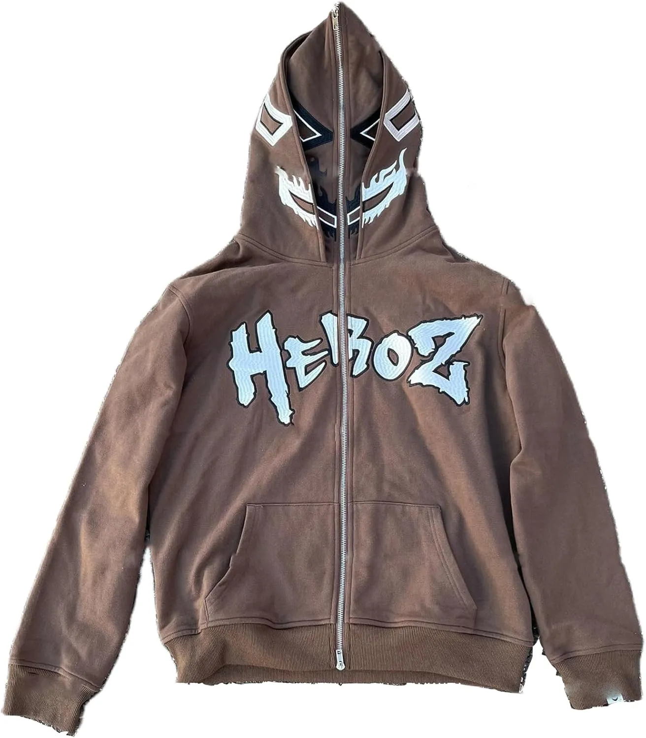 Sunwittafy Y2k Hoodie Men Teens Funny Graphic Full Zip Up Hoodie Over Face Camo Lazy Style Oversized Sweatshirt Demon Jacket