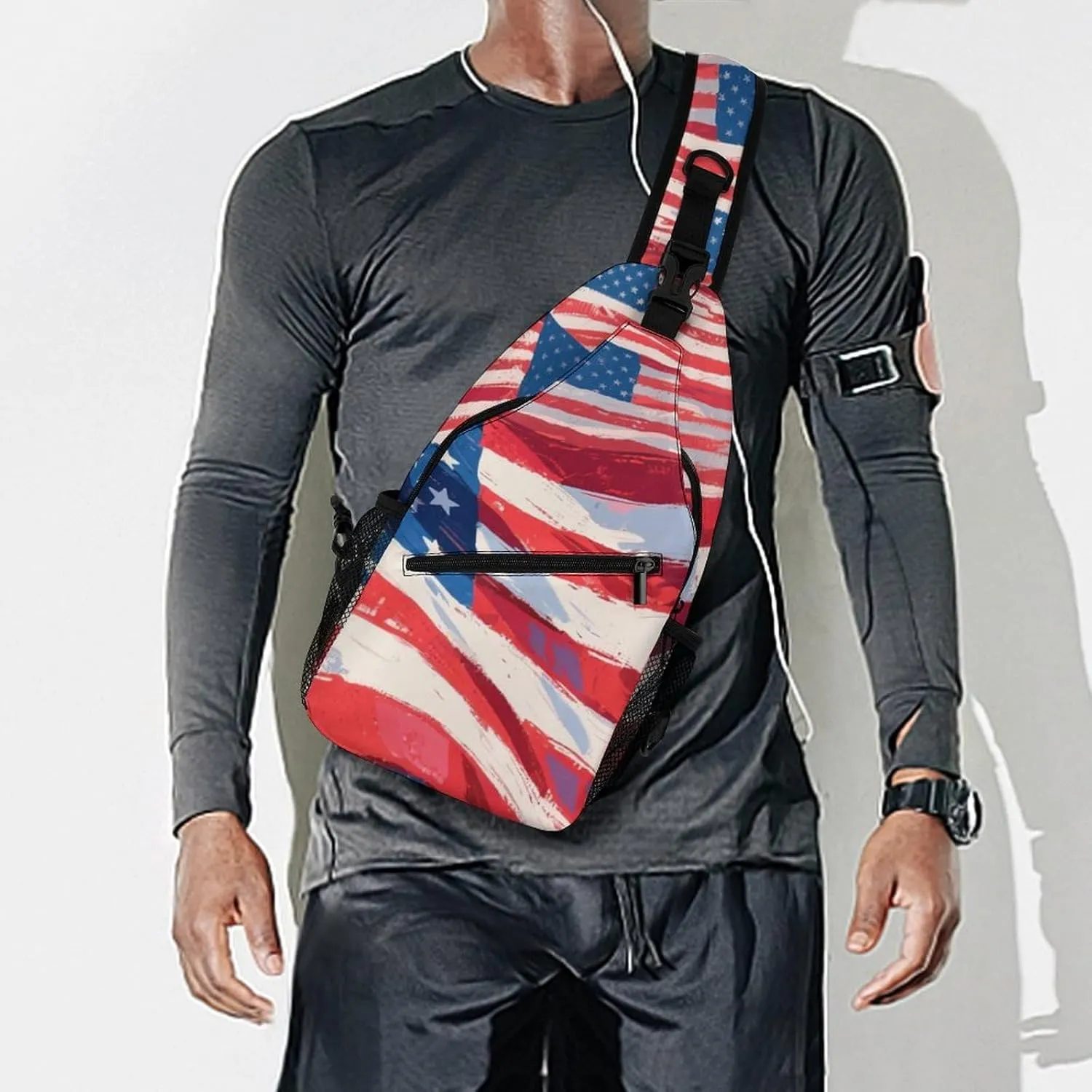 Supdreamc Sling Shoulder Backpack for Women Men Multipurpose Anti-Theft Casual Carrying Tote Case Crossbody Travel Bag Tactical Satchel, Usa Flag Grunge Old American Flag Art Rucksack