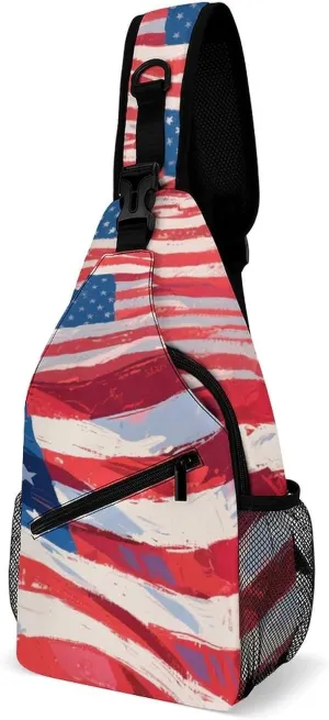 Supdreamc Sling Shoulder Backpack for Women Men Multipurpose Anti-Theft Casual Carrying Tote Case Crossbody Travel Bag Tactical Satchel, Usa Flag Grunge Old American Flag Art Rucksack