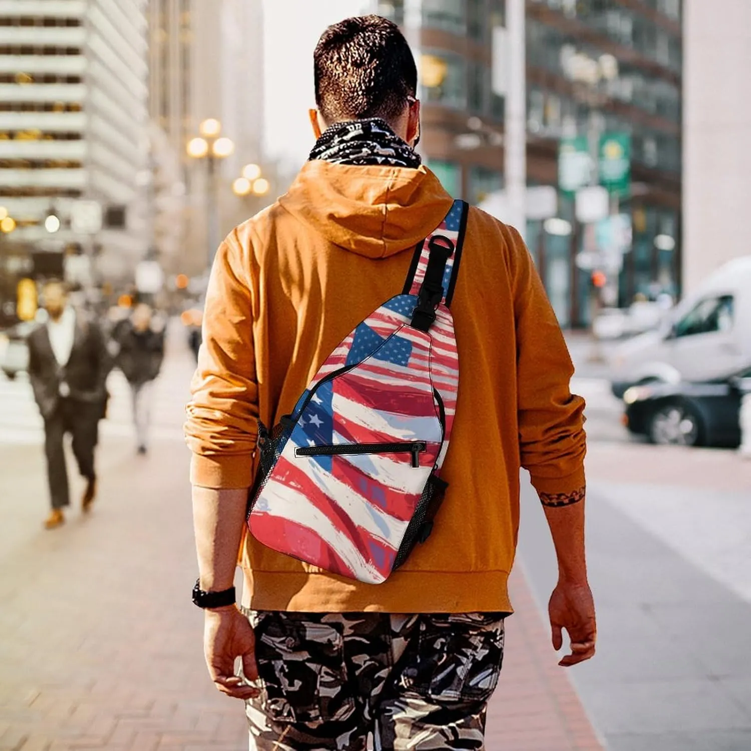 Supdreamc Sling Shoulder Backpack for Women Men Multipurpose Anti-Theft Casual Carrying Tote Case Crossbody Travel Bag Tactical Satchel, Usa Flag Grunge Old American Flag Art Rucksack