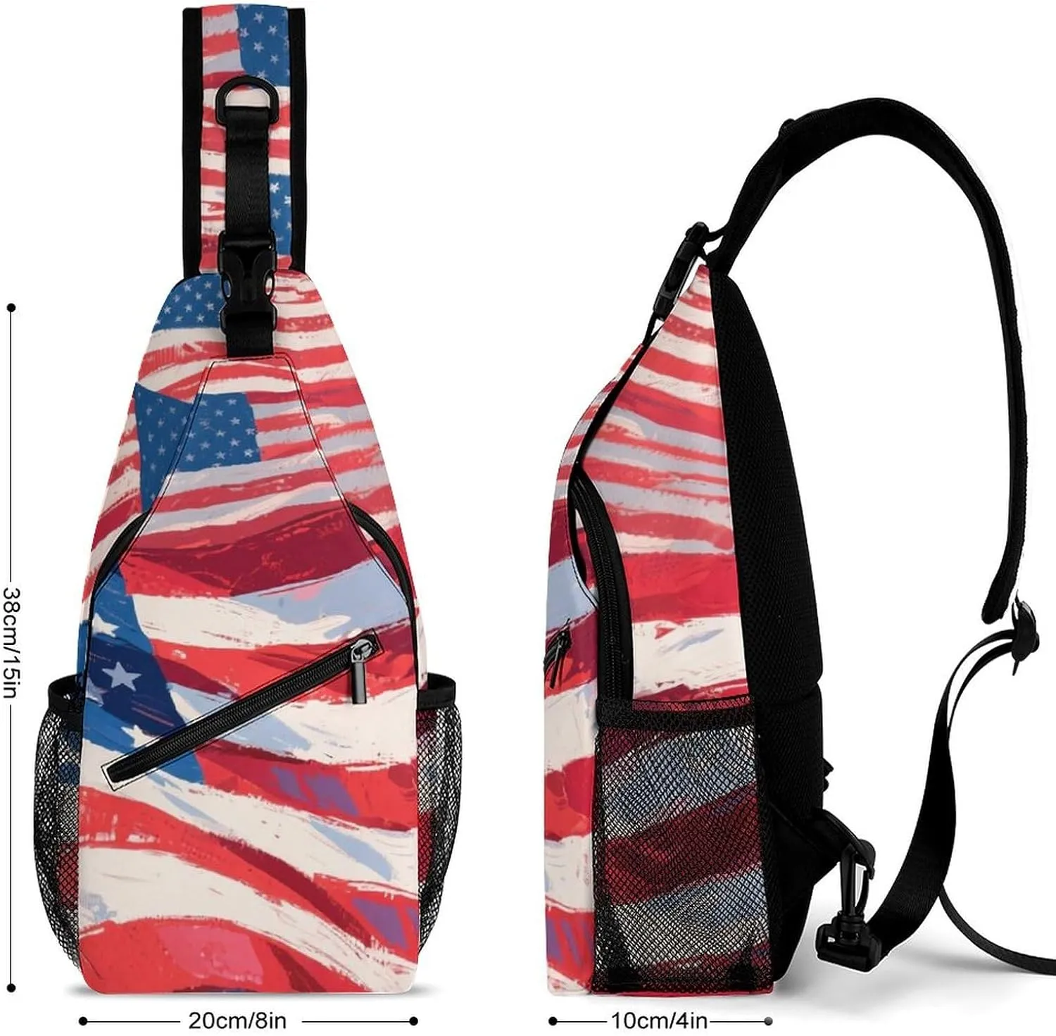 Supdreamc Sling Shoulder Backpack for Women Men Multipurpose Anti-Theft Casual Carrying Tote Case Crossbody Travel Bag Tactical Satchel, Usa Flag Grunge Old American Flag Art Rucksack