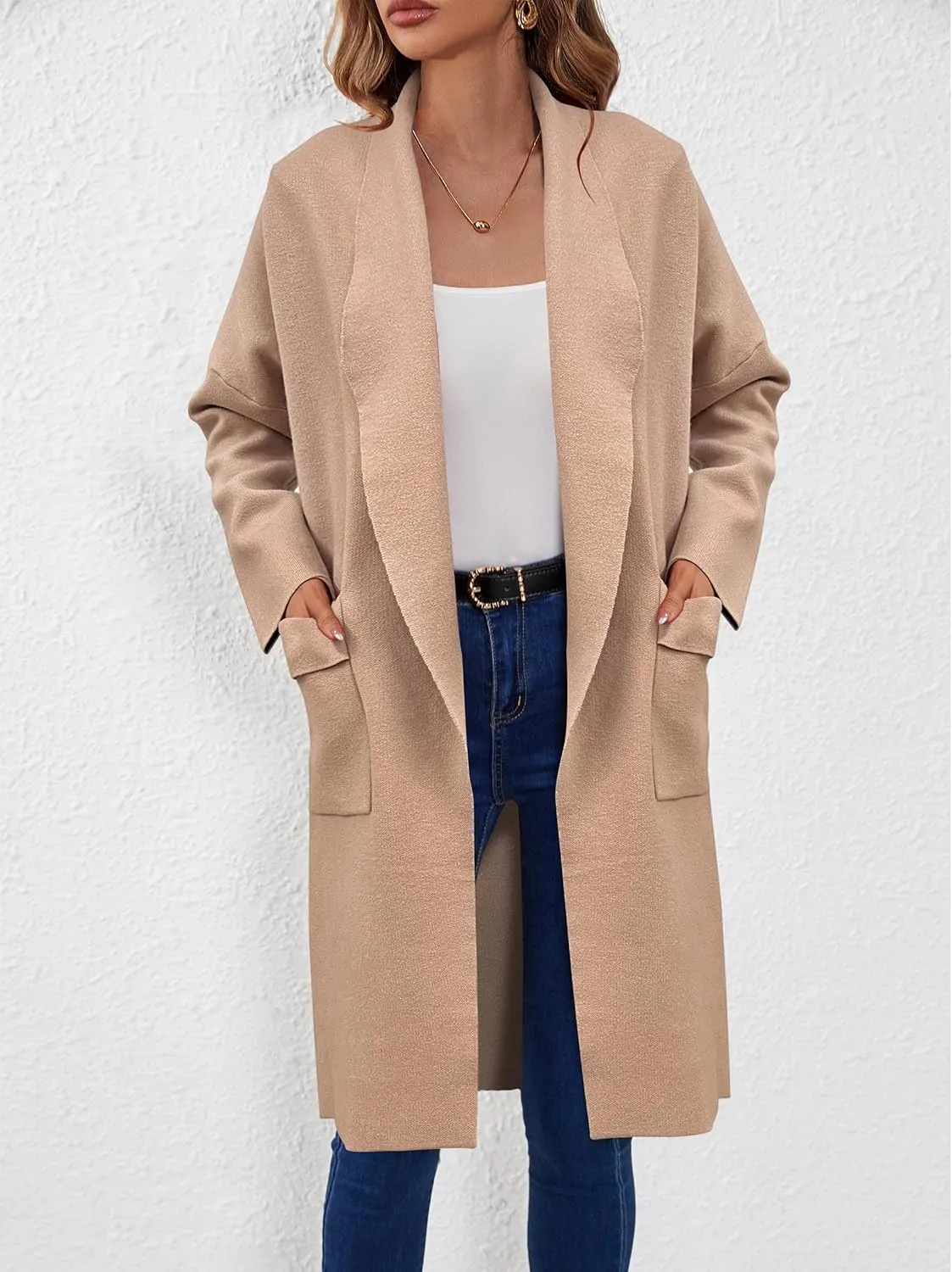 SuperPrity Womens Cardigan Sweater Fall Fashion 2024 Casual Oversized Knit Open Front Long Coatigan Jacket Coat Trendy Outfit