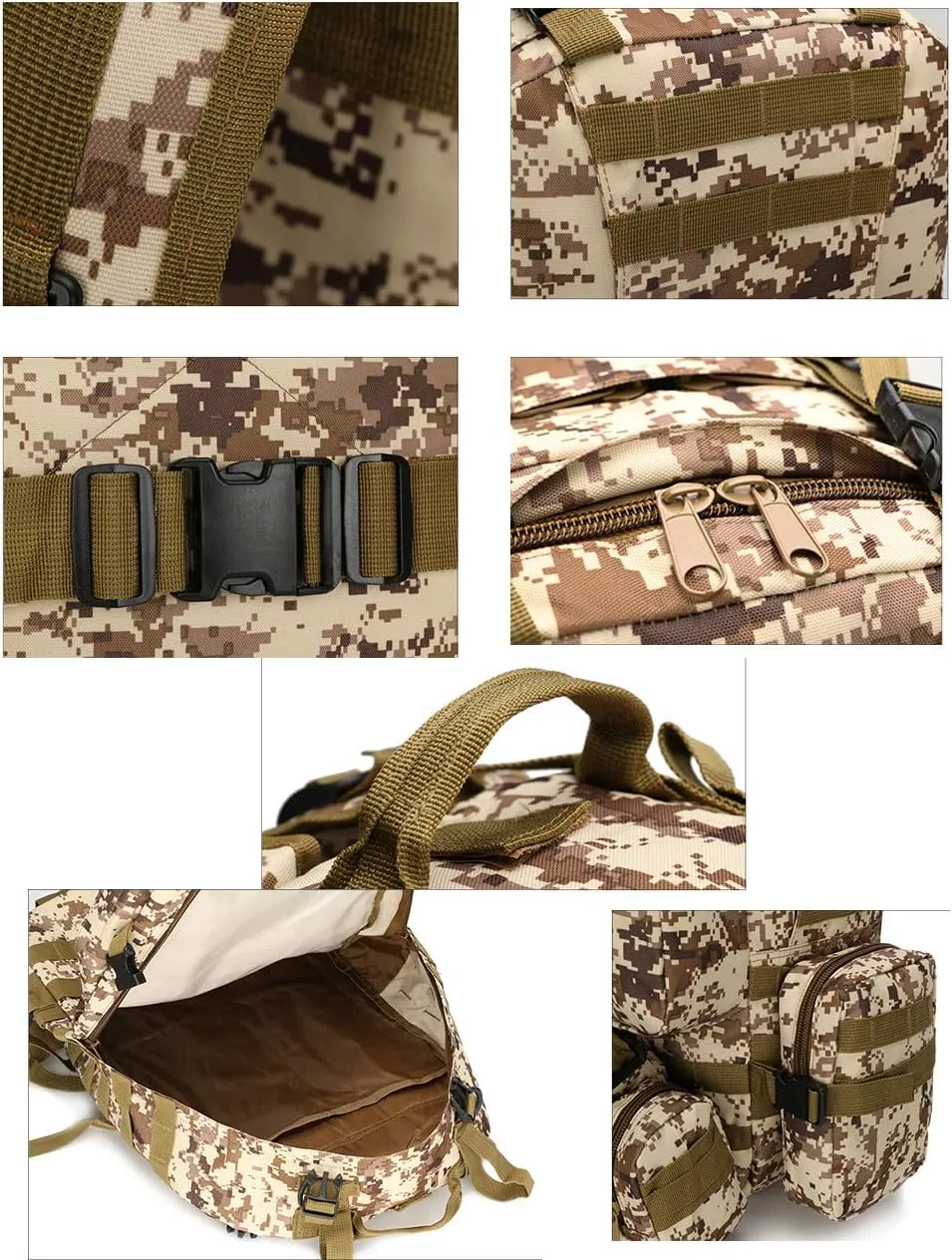 Tactical Backpack 55L with Built-up 3 MOLLE Bags Rucksacks for Travelling