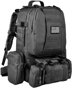 Tactical Backpack 55L with Built-up 3 MOLLE Bags Rucksacks for Travelling