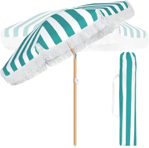 Talltalk 6 ft Outdoor Beach Patio Steering Umbrella with Fringe, Steel Pole, Steel Ribs and Carry Bag Elegant Table UPF 50  UV Boho Umbrella for Outdoor Picnic Beach Backyard