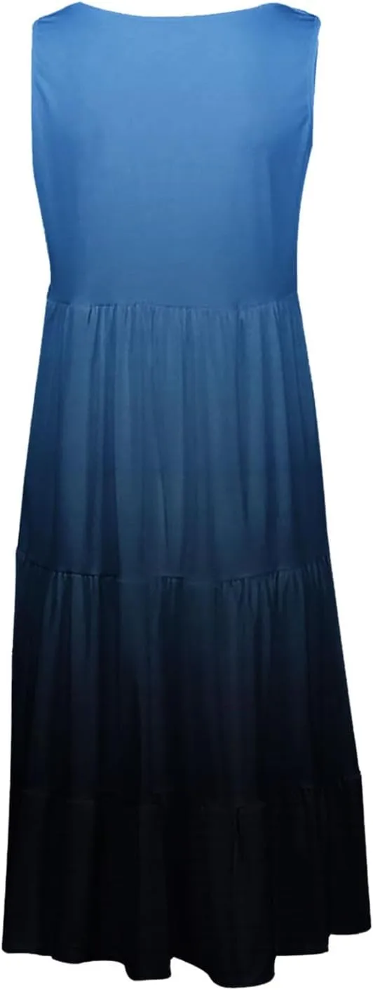 Tank Dress for Women 2025 Summer Boho Gradient Beach Vacation Sundress Sleeveless Pleated Ladies Tropical Dresses