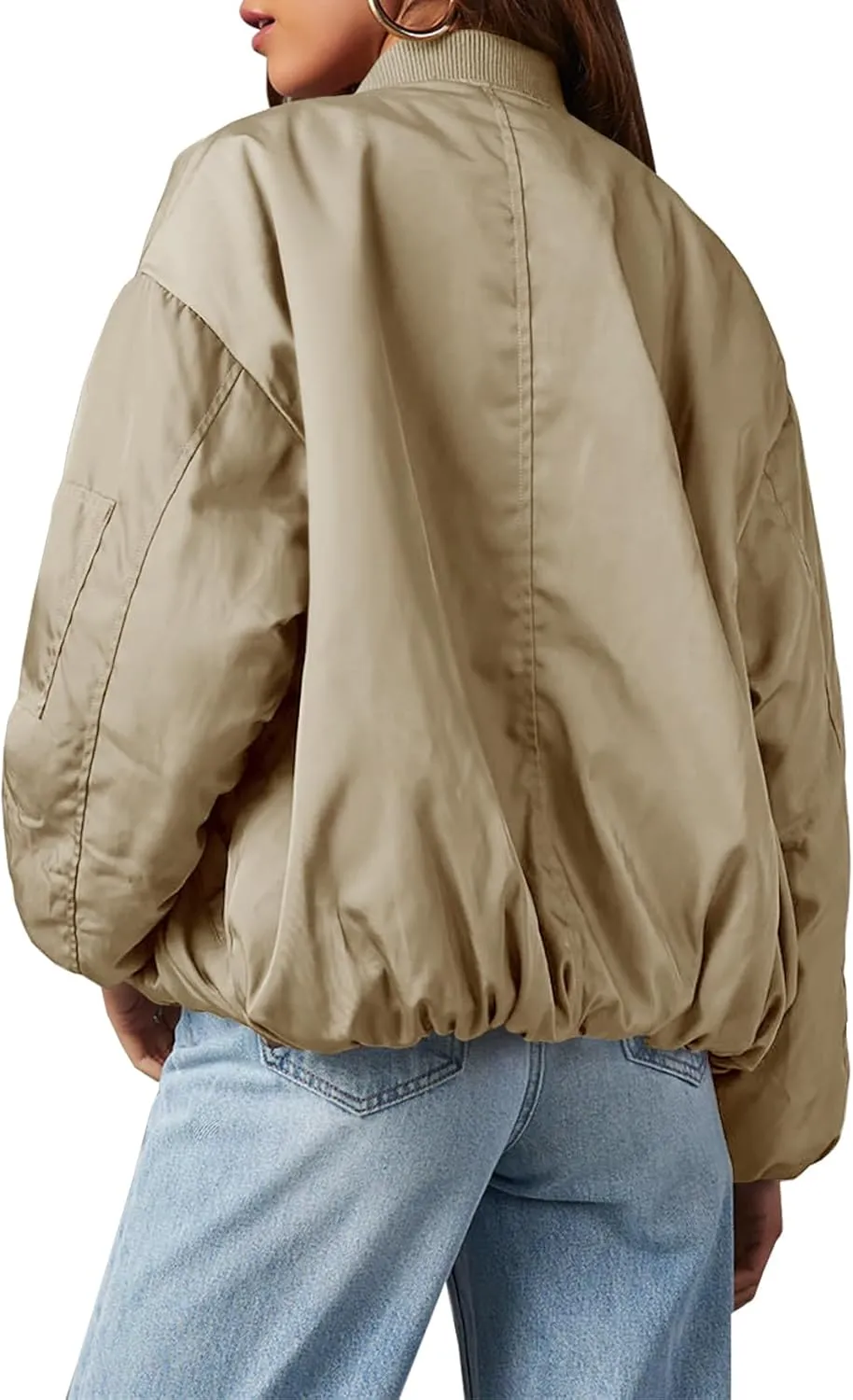 Tankaneo Womens Zip Up Bomber Jacket Oversized Fashion Casual Fully Lined Winter Coats With Pockets