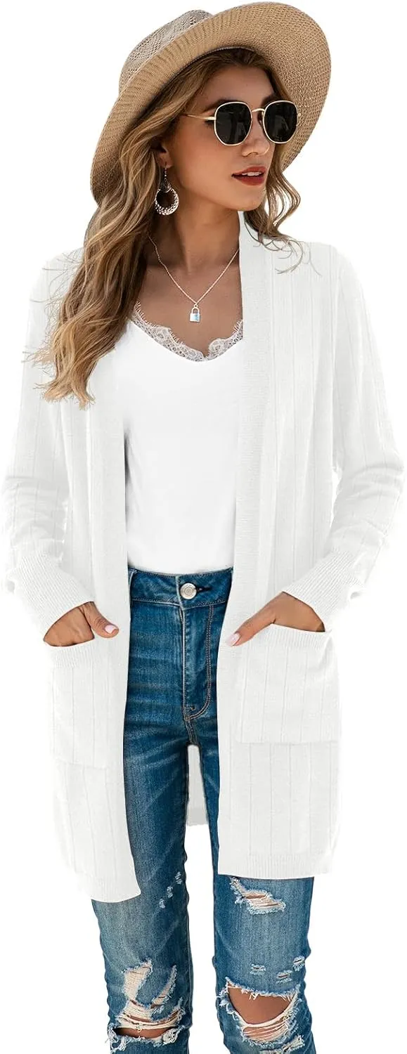 TASAMO Womens Color Block Striped Draped Kimono Cardigan Long Sleeve Open Front Casual Knit Sweaters Coat Soft Outwear