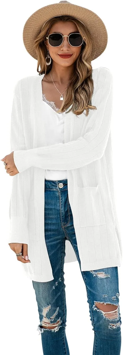 TASAMO Womens Color Block Striped Draped Kimono Cardigan Long Sleeve Open Front Casual Knit Sweaters Coat Soft Outwear