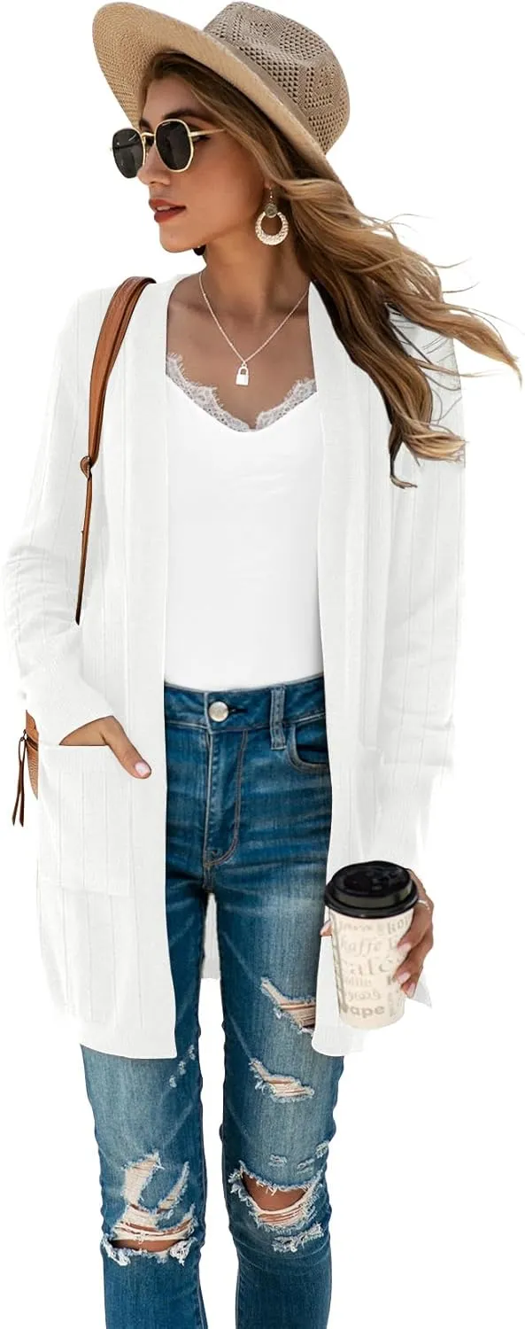 TASAMO Womens Color Block Striped Draped Kimono Cardigan Long Sleeve Open Front Casual Knit Sweaters Coat Soft Outwear