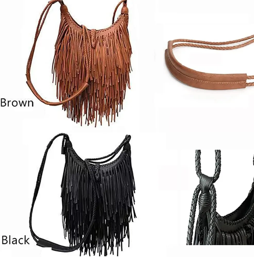 Tassel Shoulder Bag Vintage & Stylish Women PU Leather Bohemian Fringed Crossbody Shoulder Hobo Fringe bag