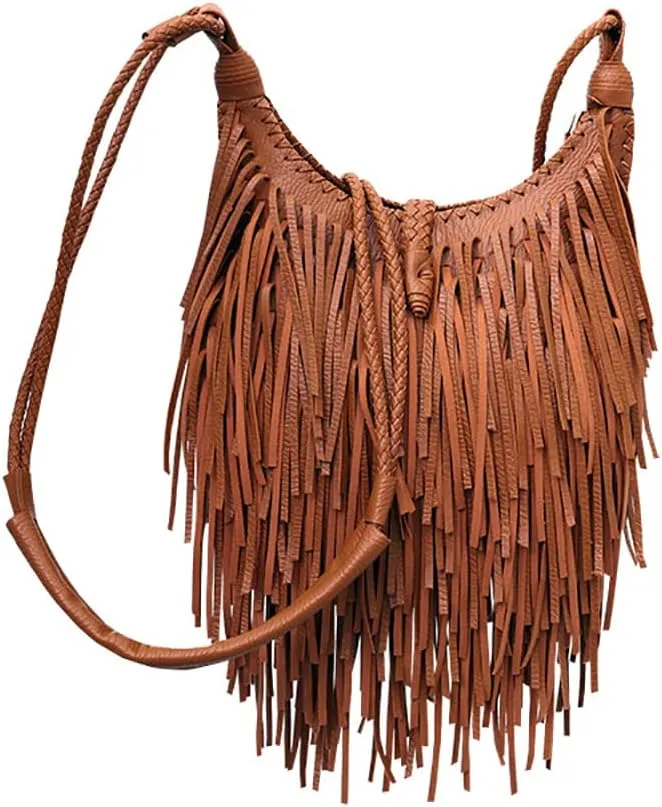 Tassel Shoulder Bag Vintage & Stylish Women PU Leather Bohemian Fringed Crossbody Shoulder Hobo Fringe bag
