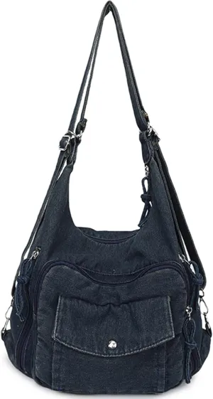 Teclado Denim Backpack Casual Crossbody Bag Messenger Bag Shoulder Bag Hobo Bag Travel Daypacks (Dark Blue)
